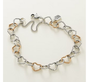 Twisted Wire Connected Hearts Charm Bracelet